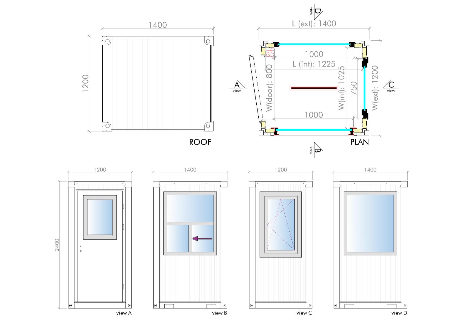 SC 120140 Security Cabin technical drawing
