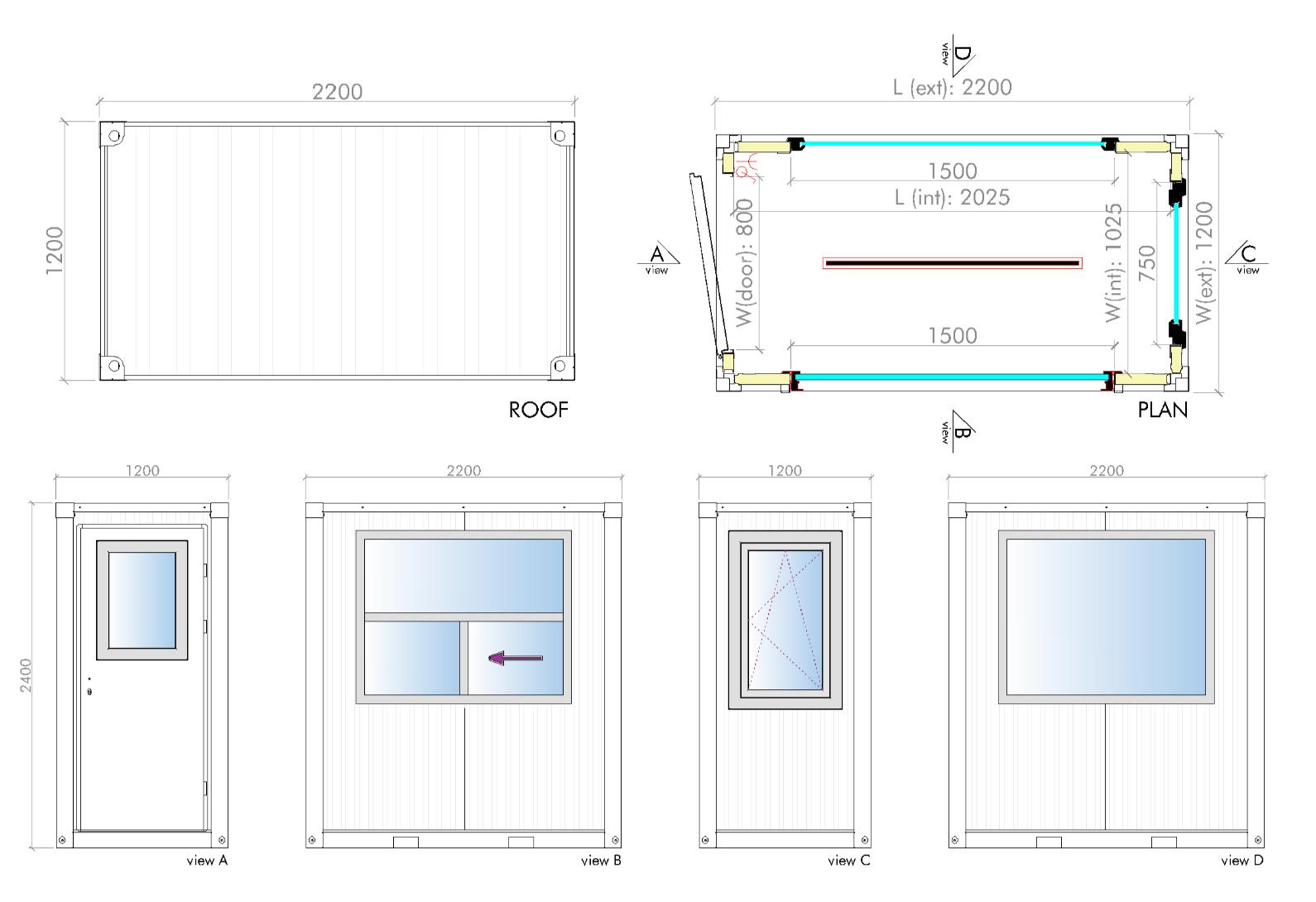 Stedea SC 120220 Security Cabin technical drawing