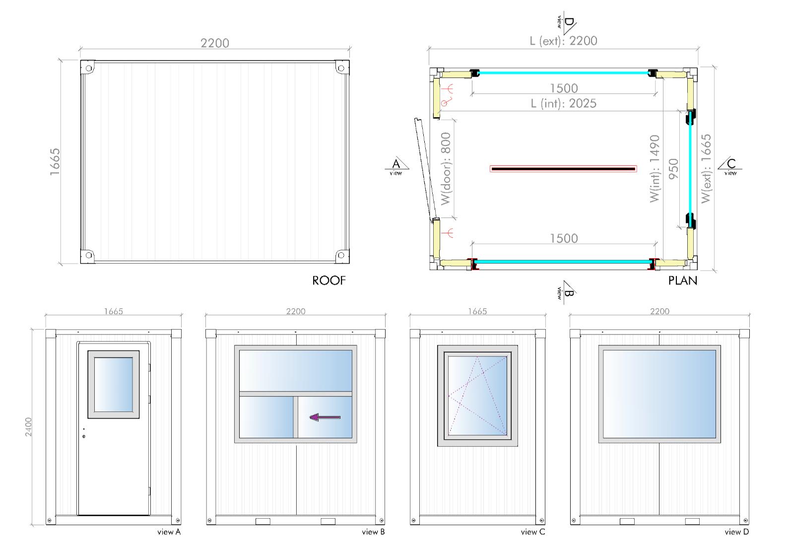 SCX 165220 Security Cabin technical drawing