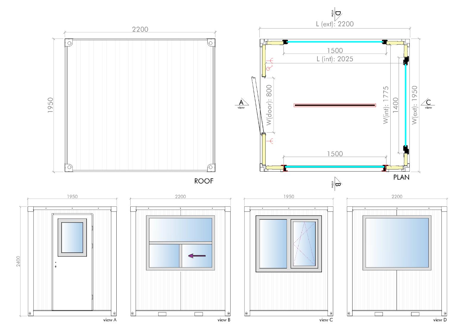 SCX 195220 Security Cabin technical drawing